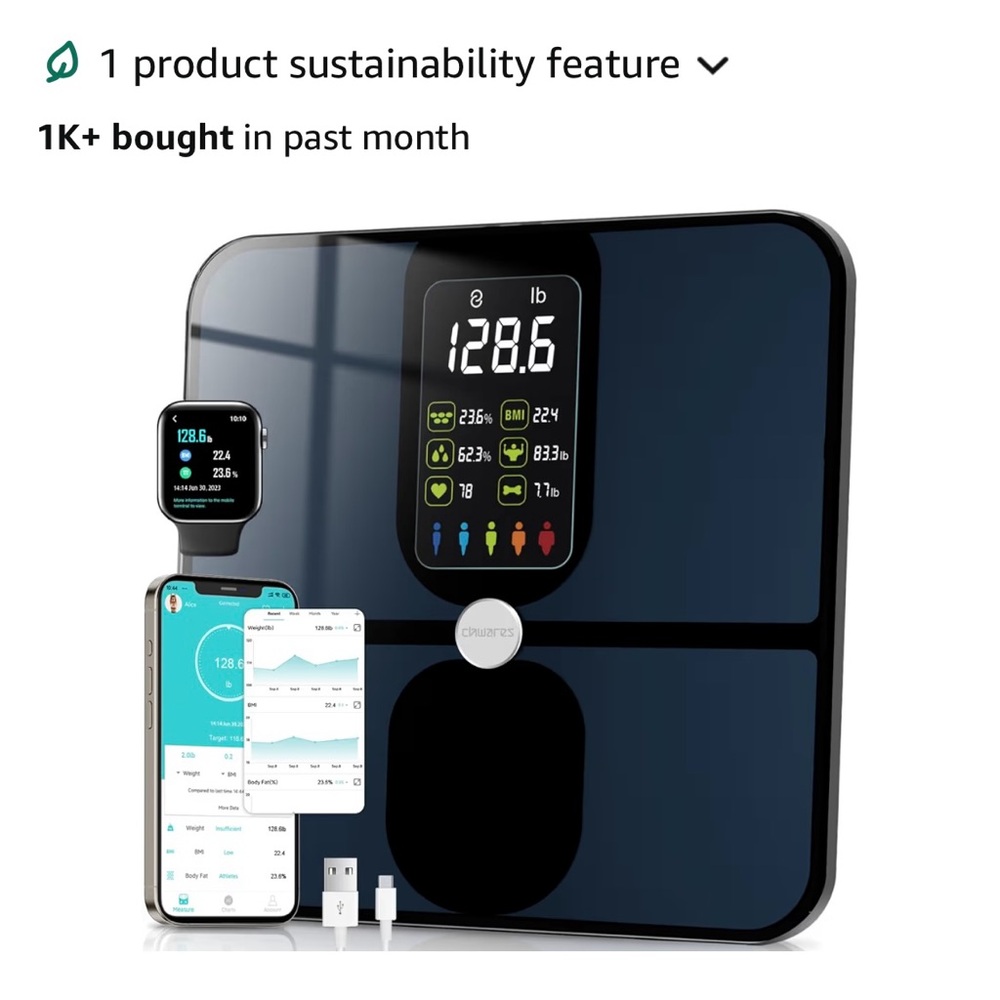Smart Body Fat Digital Bathroom Scale - Black